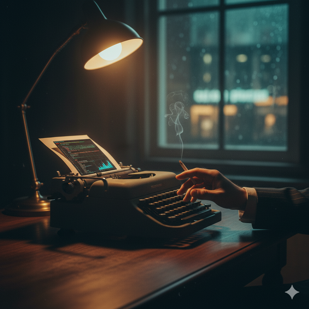 Vintage typewriter displaying modern code.